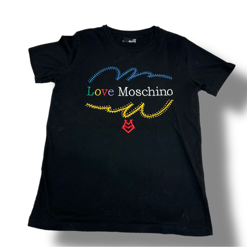 Love Moschino Black and Rainbow Rhinestone T-Shirt Size XL - Picture 1 of 10